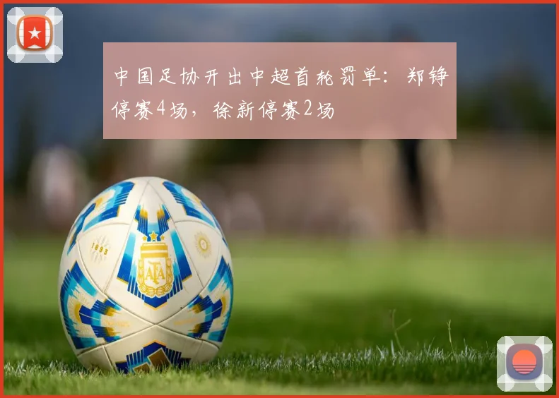 中国足协开出中超首轮罚单：郑铮停赛4场，徐新停赛2场